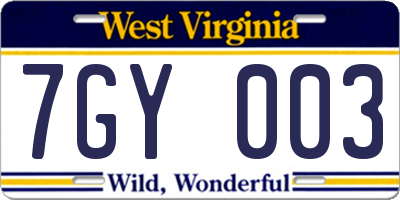WV license plate 7GY003