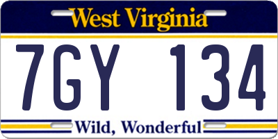 WV license plate 7GY134