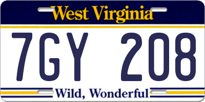 WV license plate 7GY208