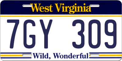 WV license plate 7GY309