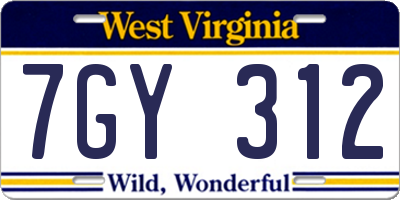 WV license plate 7GY312