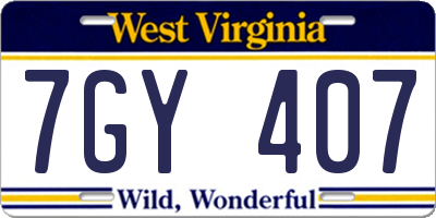 WV license plate 7GY407