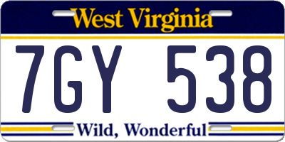 WV license plate 7GY538