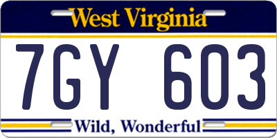 WV license plate 7GY603
