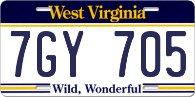 WV license plate 7GY705