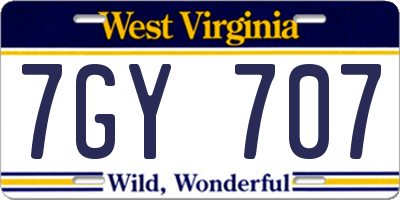 WV license plate 7GY707