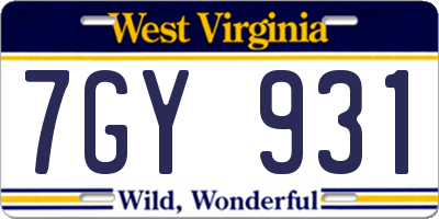 WV license plate 7GY931