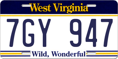 WV license plate 7GY947