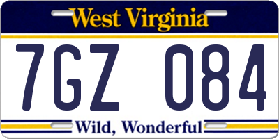WV license plate 7GZ084