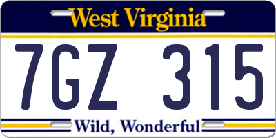 WV license plate 7GZ315