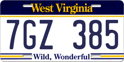 WV license plate 7GZ385