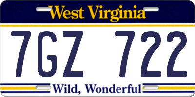 WV license plate 7GZ722