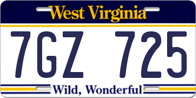 WV license plate 7GZ725