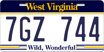 WV license plate 7GZ744