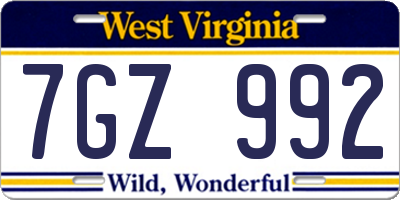 WV license plate 7GZ992
