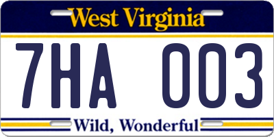 WV license plate 7HA003