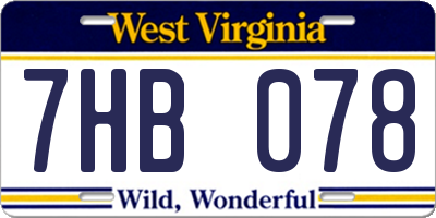 WV license plate 7HB078