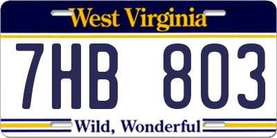 WV license plate 7HB803