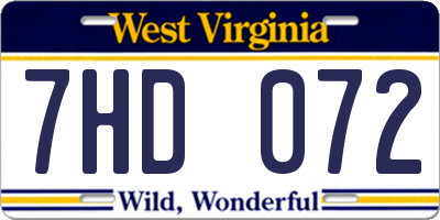 WV license plate 7HD072