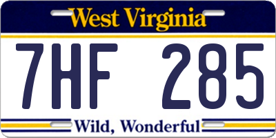 WV license plate 7HF285