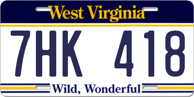 WV license plate 7HK418