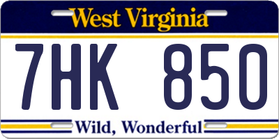 WV license plate 7HK850