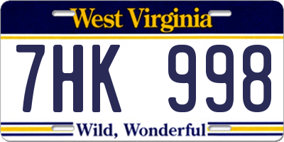 WV license plate 7HK998
