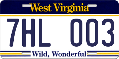 WV license plate 7HL003