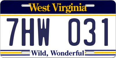 WV license plate 7HW031