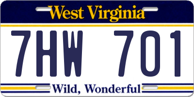 WV license plate 7HW701