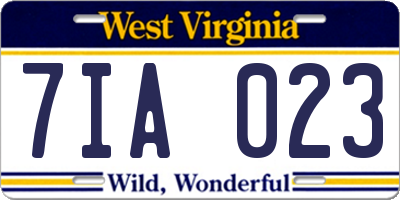 WV license plate 7IA023