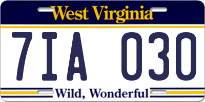 WV license plate 7IA030
