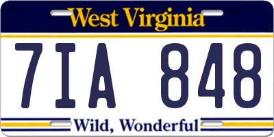 WV license plate 7IA848