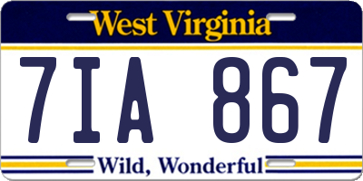 WV license plate 7IA867
