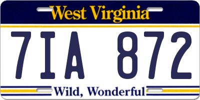 WV license plate 7IA872
