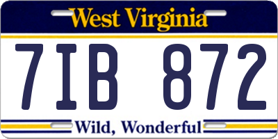 WV license plate 7IB872