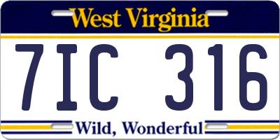 WV license plate 7IC316