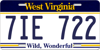 WV license plate 7IE722