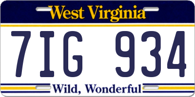 WV license plate 7IG934