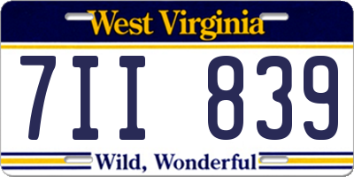 WV license plate 7II839