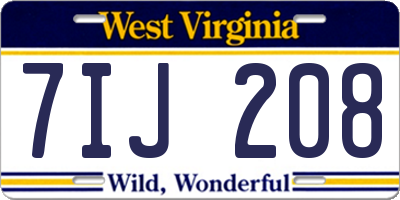 WV license plate 7IJ208