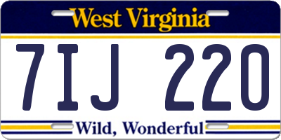WV license plate 7IJ220