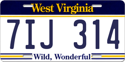 WV license plate 7IJ314
