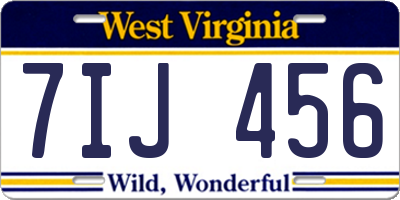 WV license plate 7IJ456