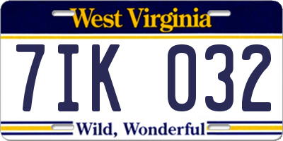 WV license plate 7IK032