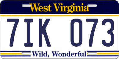 WV license plate 7IK073