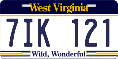 WV license plate 7IK121
