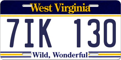 WV license plate 7IK130