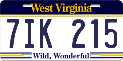 WV license plate 7IK215