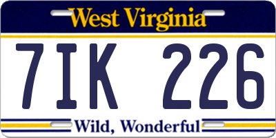 WV license plate 7IK226